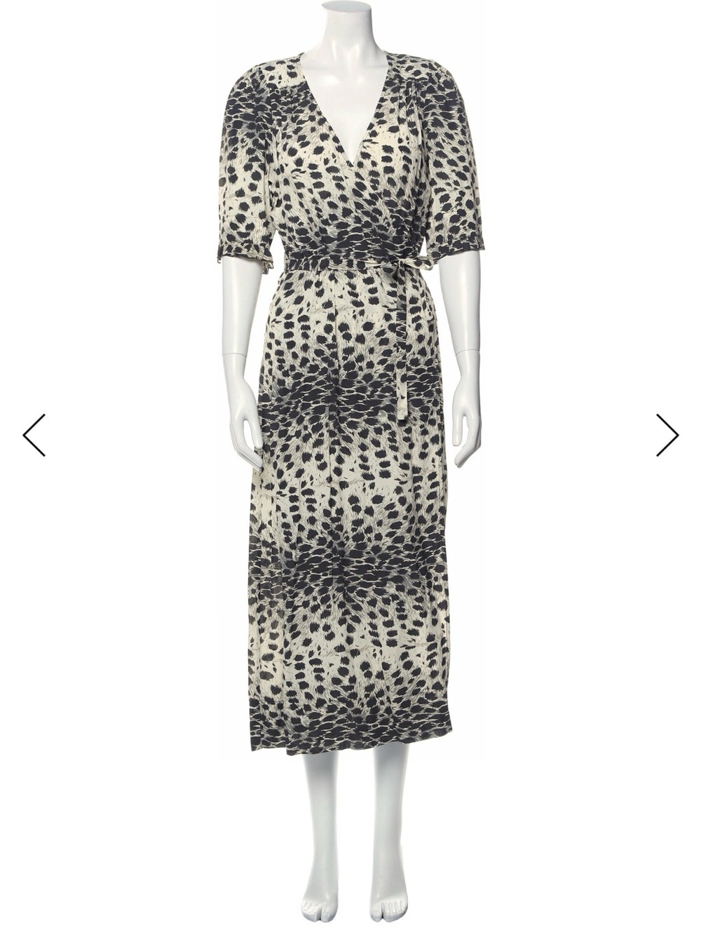 Sea New York Black and Cream Print Midi Wrap Dress